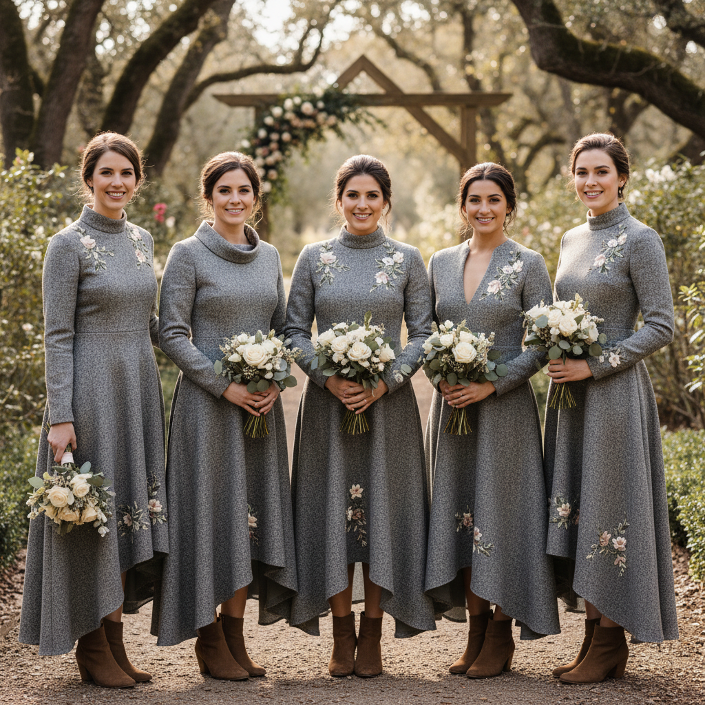 Women's Woolen Dress For Bridesmaids And Wedding Parties