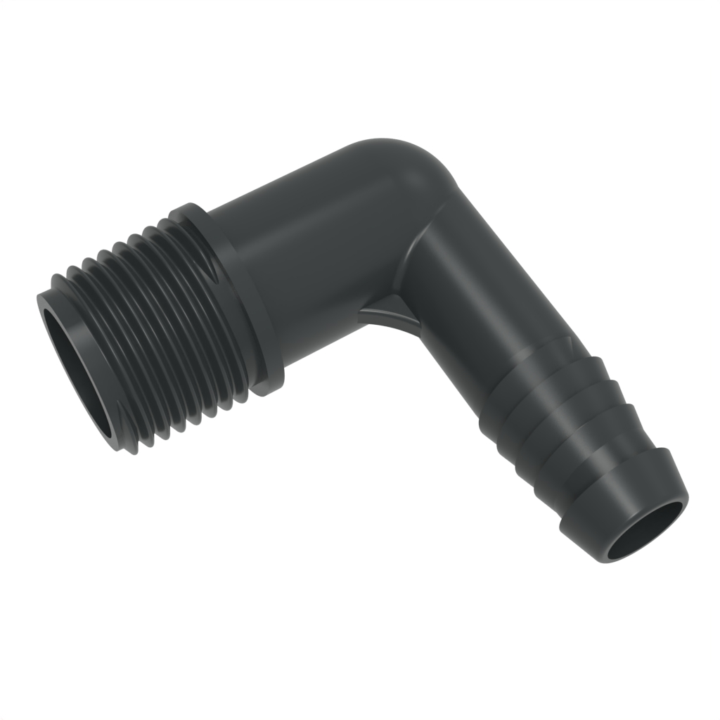 Spiral barbed elbow