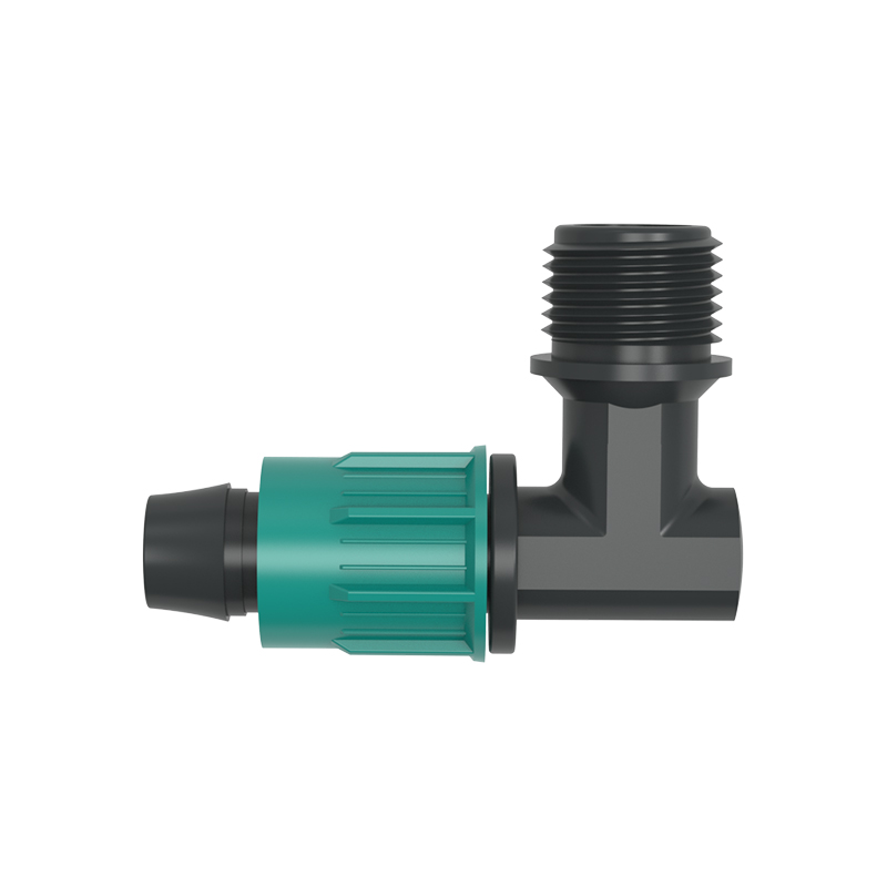 Threaded elbow with lock nuts for PE pipe