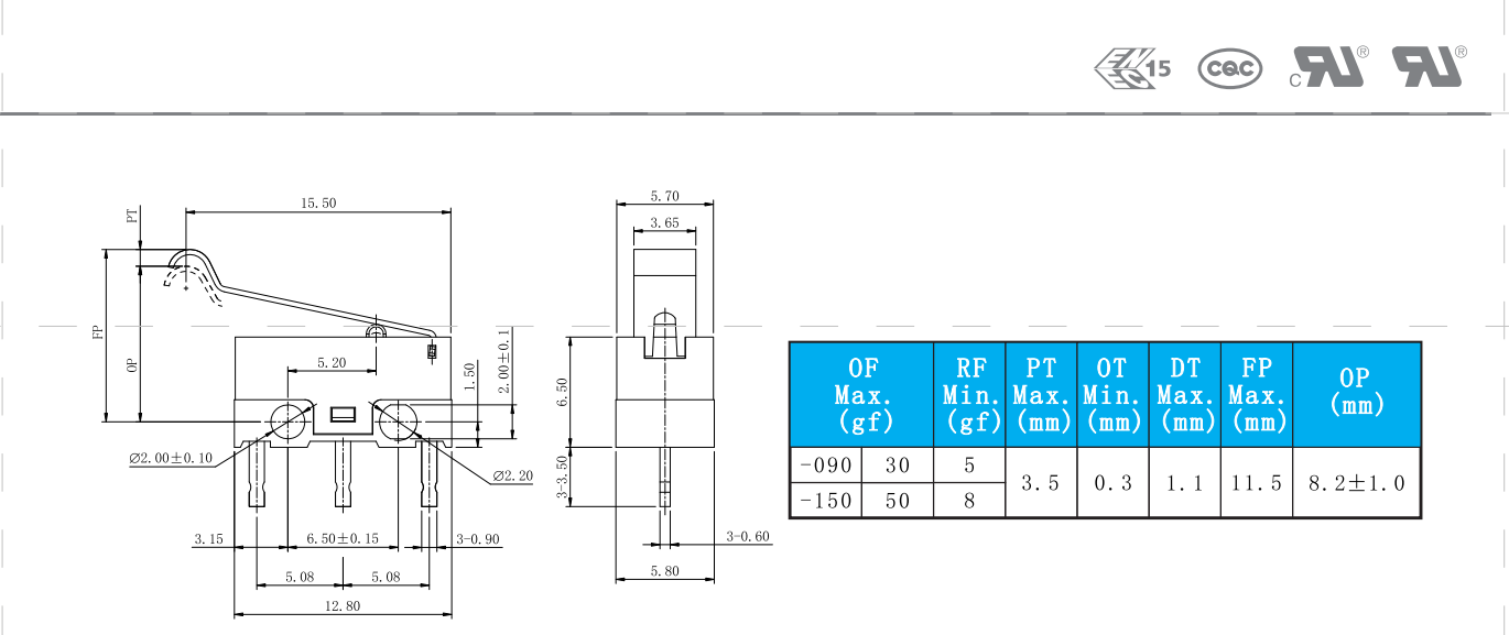 Microinterruptor de acción rápida miniatura G10
