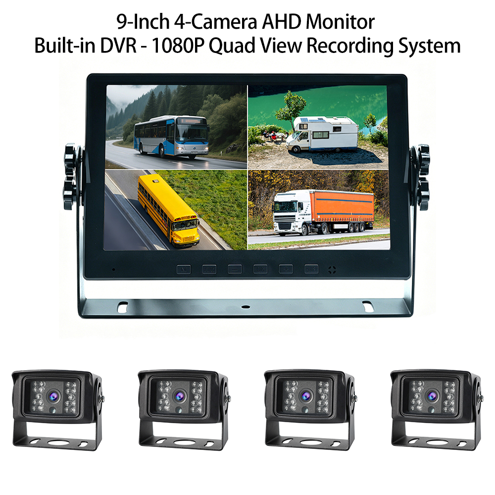 ZY-K903D 9-Zoll-Quad-Split-BSD-Kamerasystem mit 4-Kanal-Fahrzeugmonitor, Totwinkelüberwachung und Aufzeichnungsfunktion für Lkw und Busse