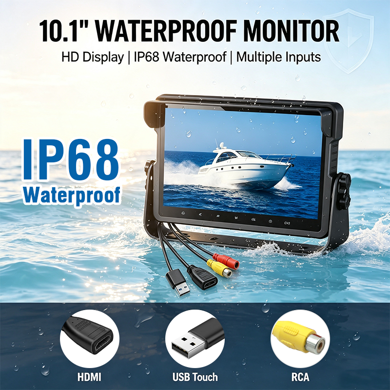ZY-MF1068-HDMI 10,1-Zoll-Wasserdichter Touch-Monitor mit HDMI/RCA-Eingang, IP68 Robustes Fahrzeugdisplay für Schiffe, Baumaschinen und Spezialfahrzeuge