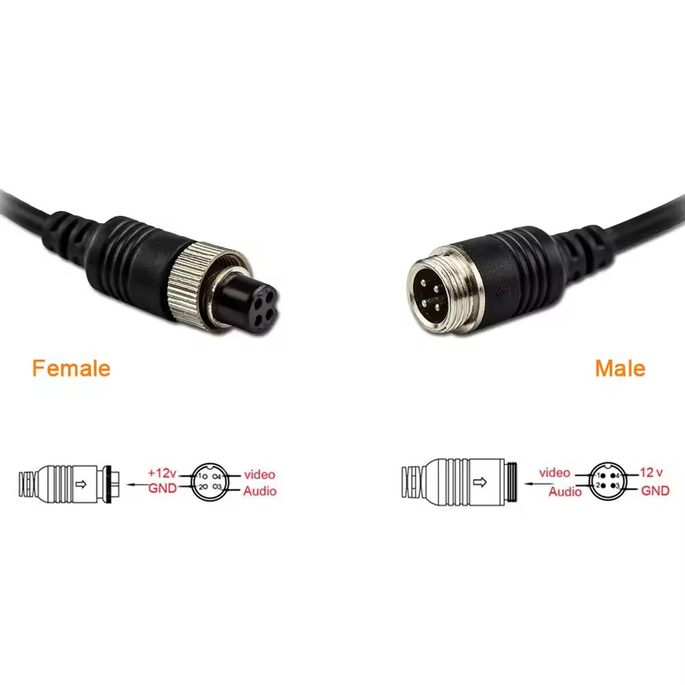 Cabo de extensão de vídeo para carro, à prova d'água, 4 pinos, para câmera de visão traseira, caminhão, trailer, ônibus, motorhome, veículo, monitor de backup