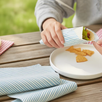 Pembalut sandwic berjalur biru gred makanan, kertas kalis minyak untuk makanan bergoreng