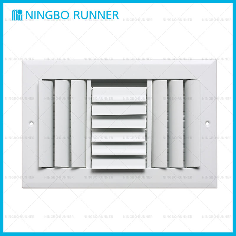 Aluminum Curved Blade Adjustable Register 3-Way-with Damp...
