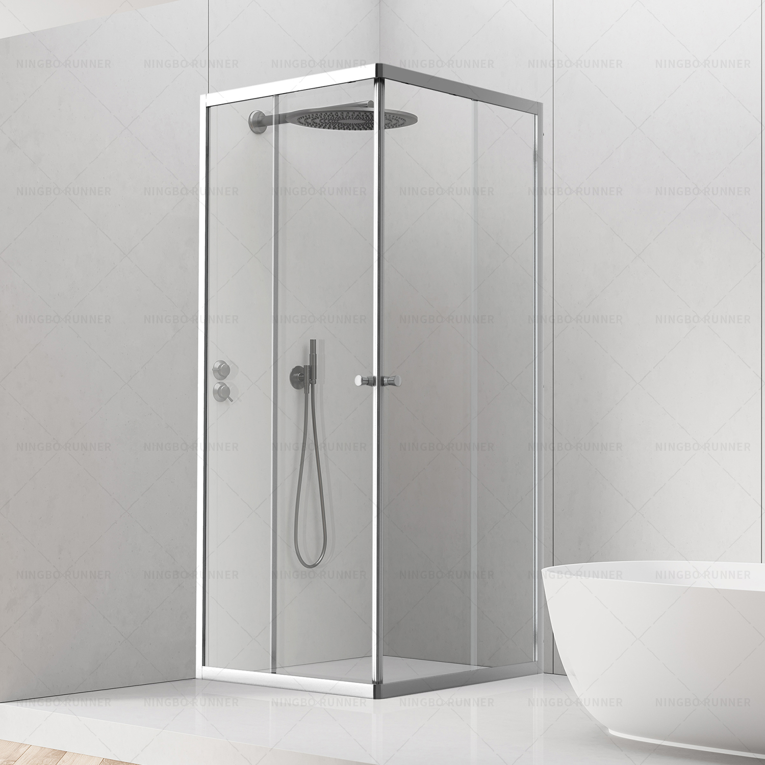 Standard square corner entry shower enclosure in chrome o...