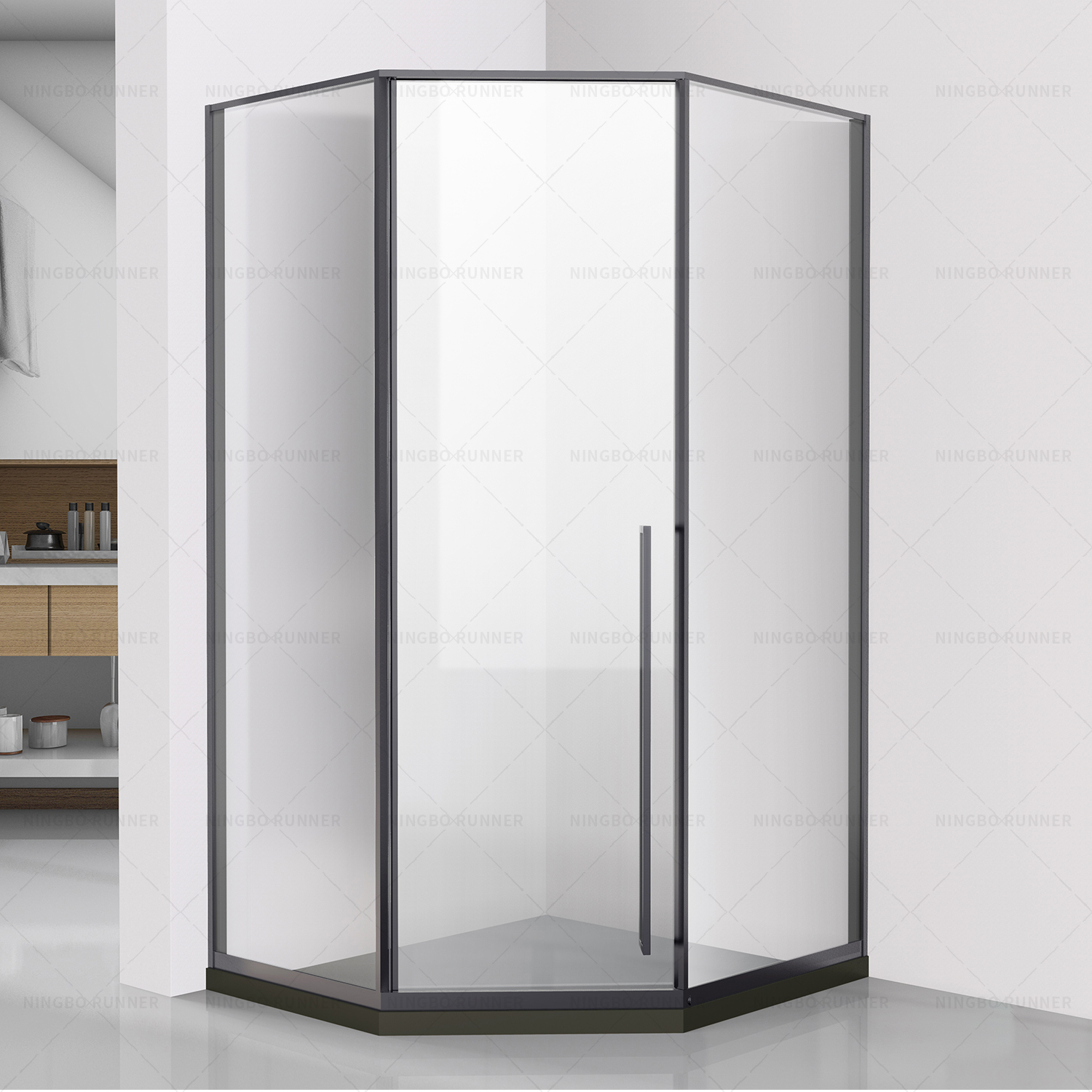 Pentagon shower enclosure with slim sliding in fold door ...