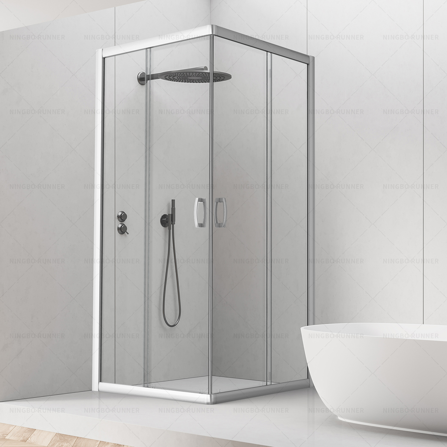 Quick assembly square corner entry shower enclosure in ch...