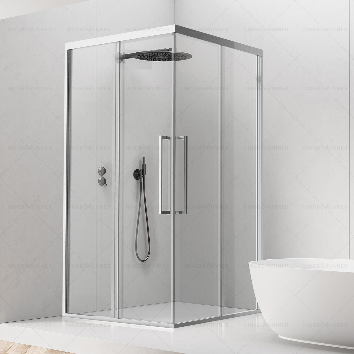 Chrome stainless steel shower enclosure square with stainless steel rollers