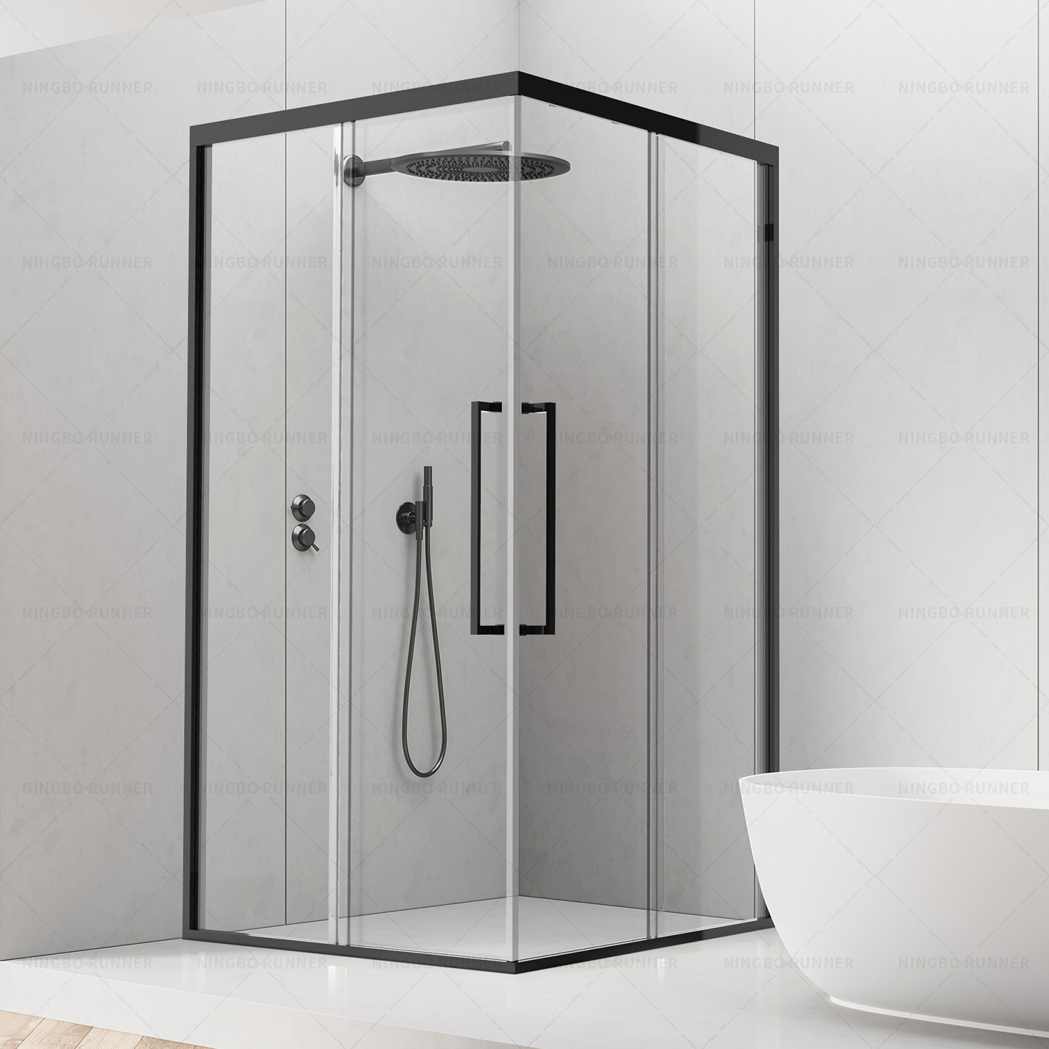Black stainless steel shower enclosure square with stainless steel rollers