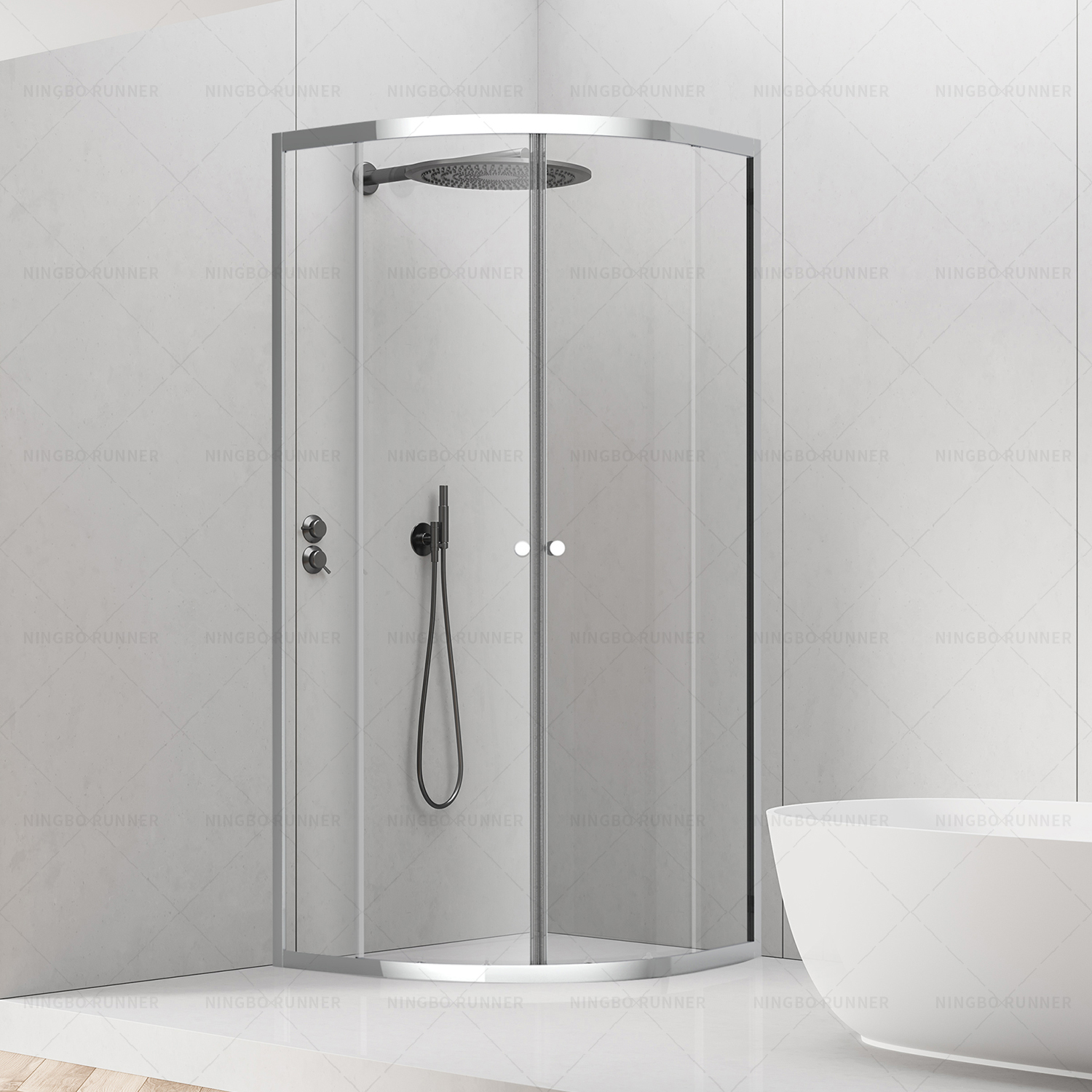 Standard square corner entry shower enclosure in chrome o...