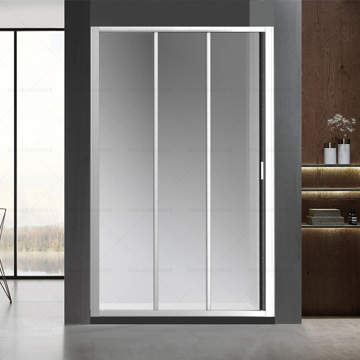 Three elements shower door in chrome or black color with ...