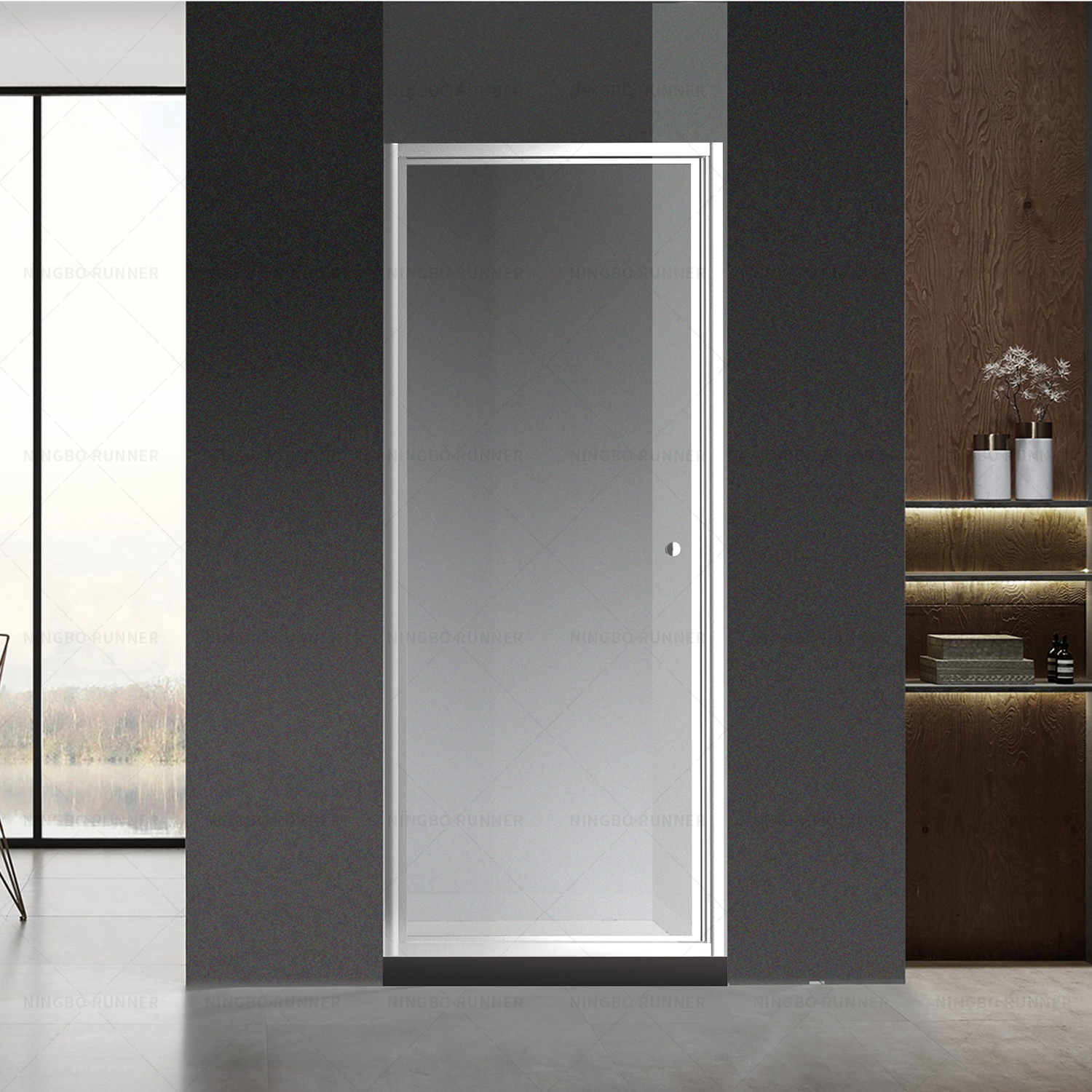 Economical wall to wall niche shower door in chrome or bl...