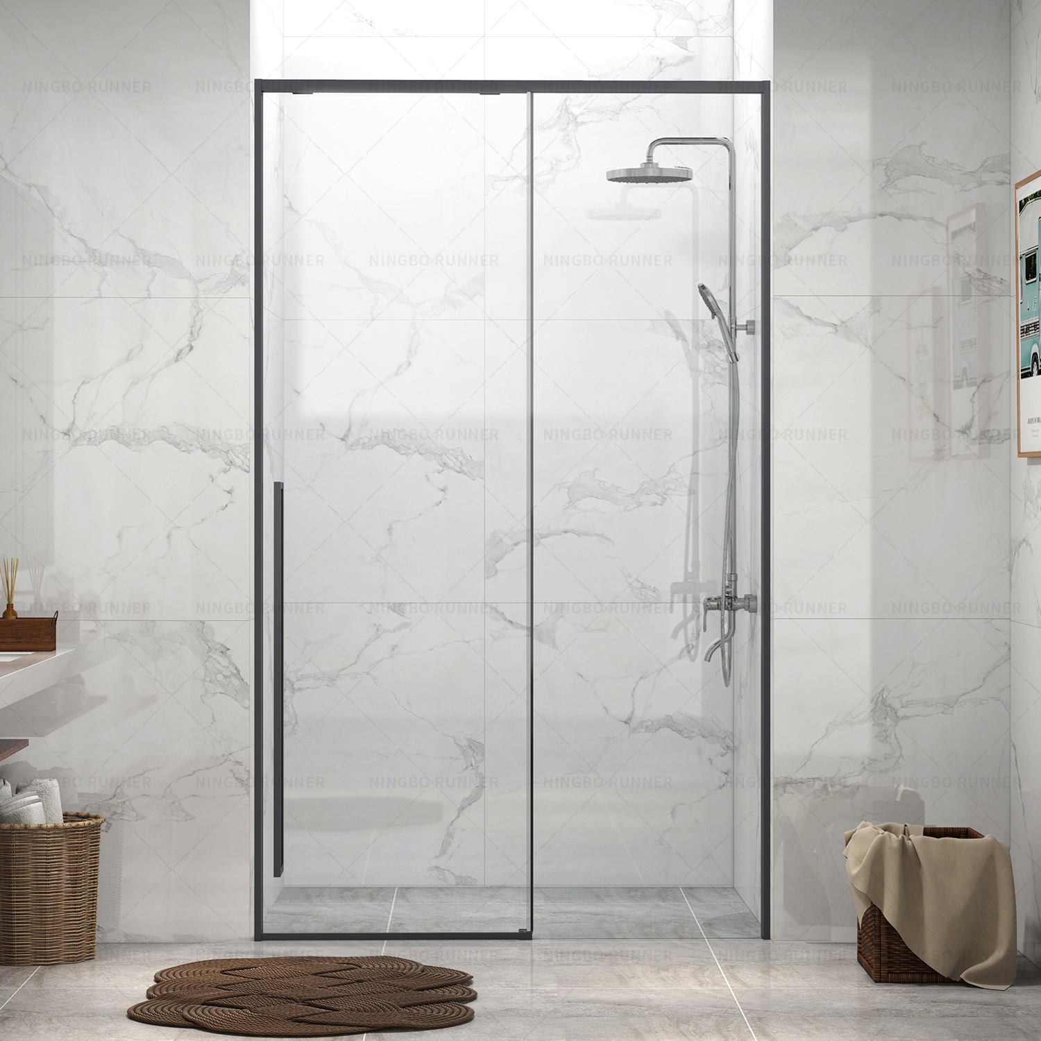 Stainless steel shower door with up roller soft close and...