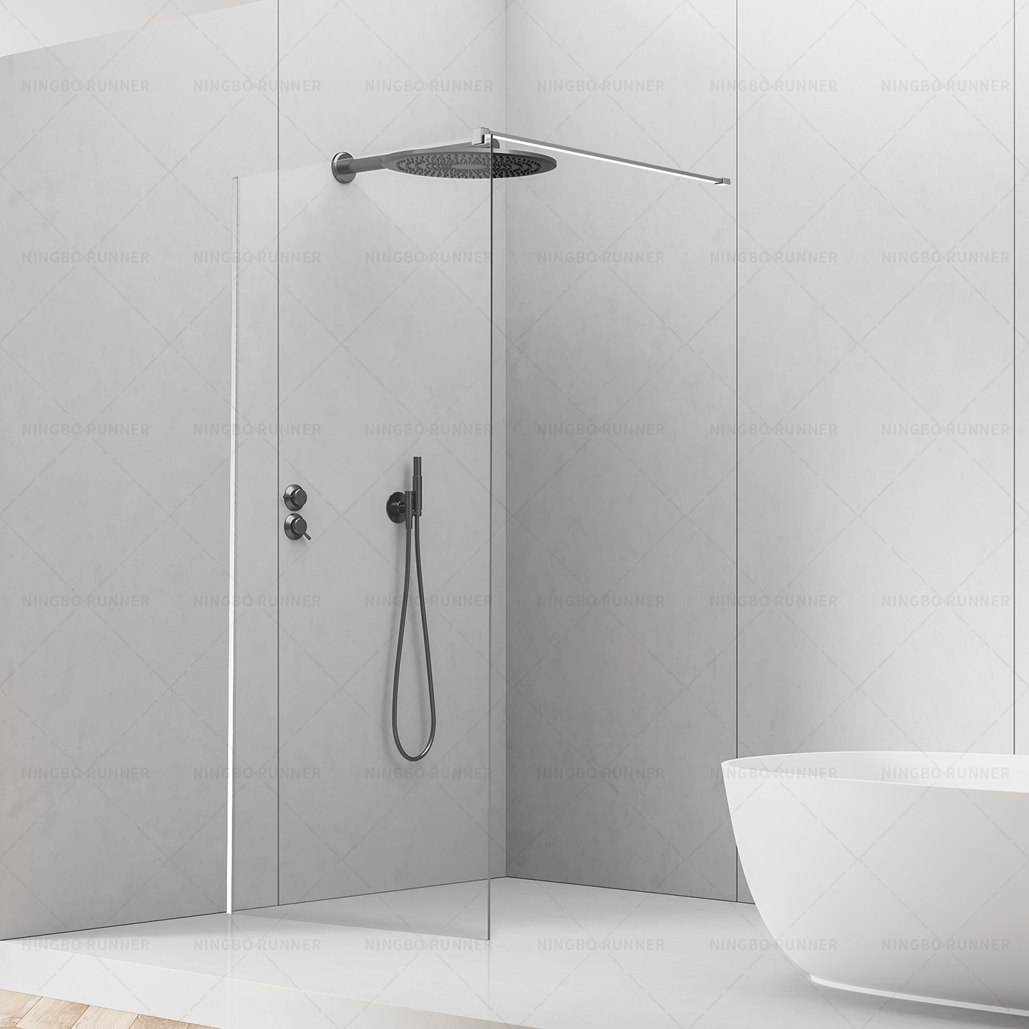 Italian shower with stabilizer and wall profile
