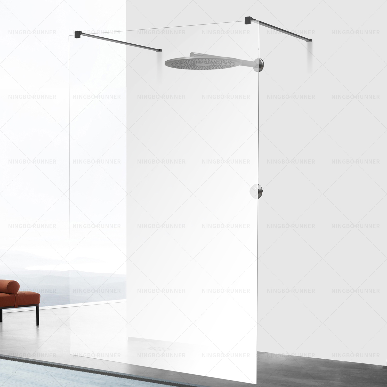 Walkin shower panel from two sides for wetroom