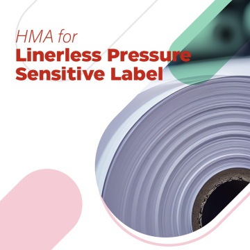 Linerless pressure sensitive label hot melt adhesive