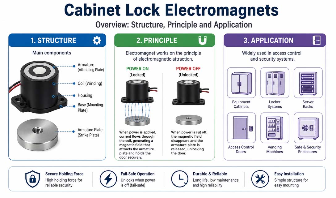 Cabinet Lock Electromagnets Overview：Structure, Principle and Application