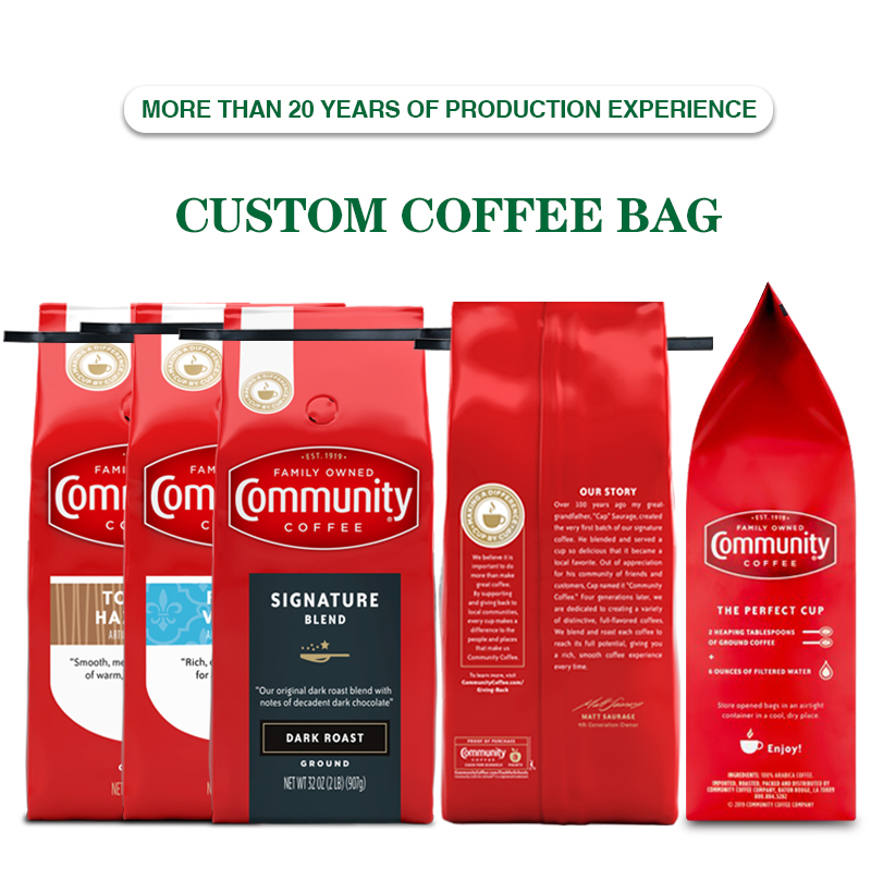 Huangpin Aluminum Foil Packaging 1KG Empty Flat Bottom Coffee Bag Zipper Plastic Pouches Flexible