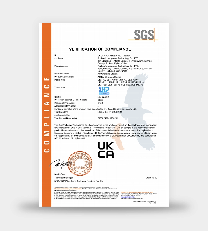 Carregador de veículos elétricos com certificação UKCA - ULandPower