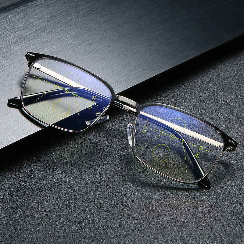 Unisex Presbyopia Glasses Slim Classic Automatic Zoom Color-Changing Multifocal Lenses Black Anti-Blue Light Reading Glasses