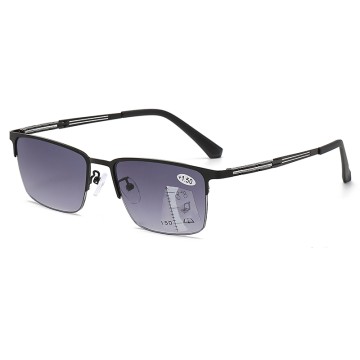 Square Half Frame Progressive Reading Sunglasses for Men UV Protection Multifocal Sun Glasses Mens Trifocal Readers +2.50