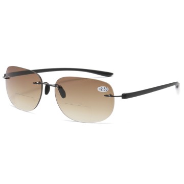 Ultra Lightweight Rimless Bifocal Reading Glasses UV Protection Sunglasses Anti Blue Light Blocking Sun Readers for Men Women