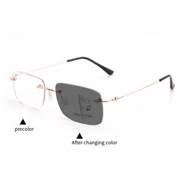 Wholesale Intelligent Multifocal Progressive Reading Glasses Rimless Titanium Anti Blue Light Photochromic Glasses For Men Women