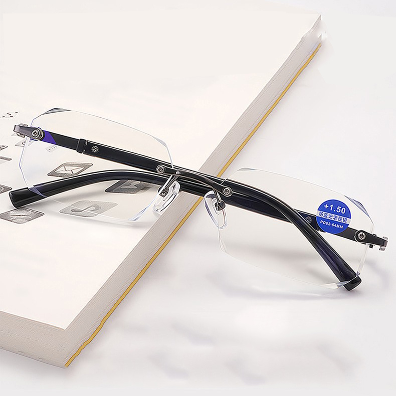 Wholesale Rectangle Eyeglasses with Rimless Blue Light Filter Glasses Presbyopic Reading Glasses