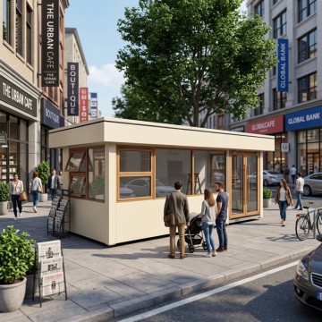 3x9m Commercial Kiosk with Full-Height Glass Windows