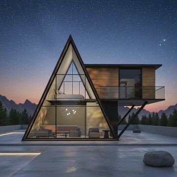 Bespoke Panoramic Glass Triangle House | Modern A-frame Prefab Cabin