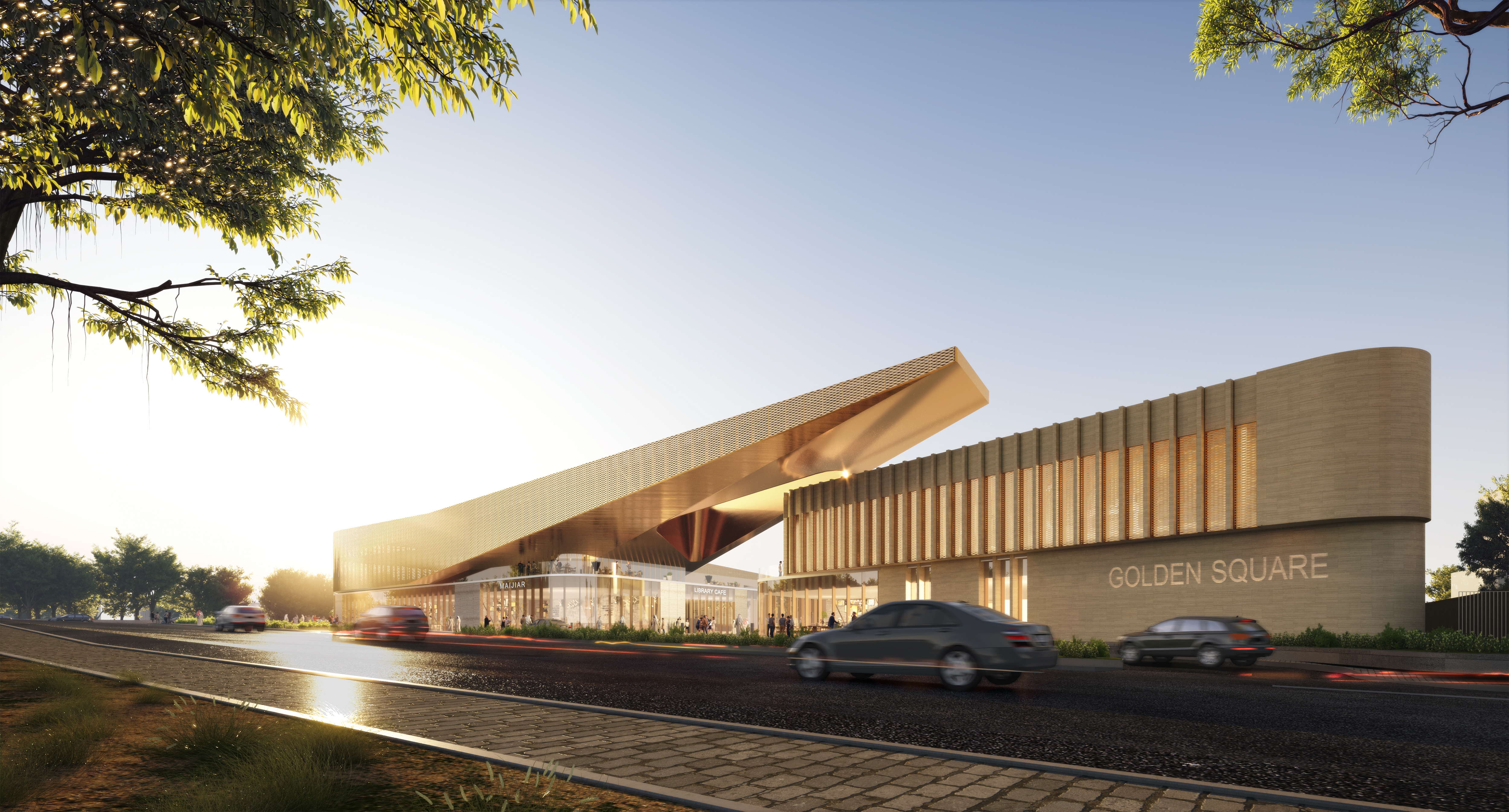 3d architectural animation-I-2303091Shopping center PhaseB-v5.Exterior east entrance from highway
