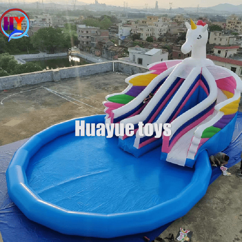Huayue Water Unicorn Theme Inflatable Pool Land Water Pool Mobile Slide Water Pool Water Park on Land-product