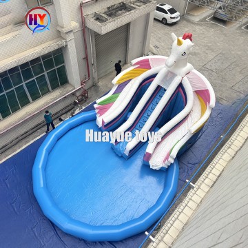 华悦水上独角兽主题充气泳池陆地水上乐园移动滑梯水上乐园