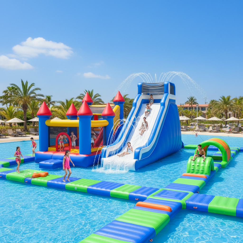 Bounce House With Water Slide For Water Parks And Inflatable Aqua Parks