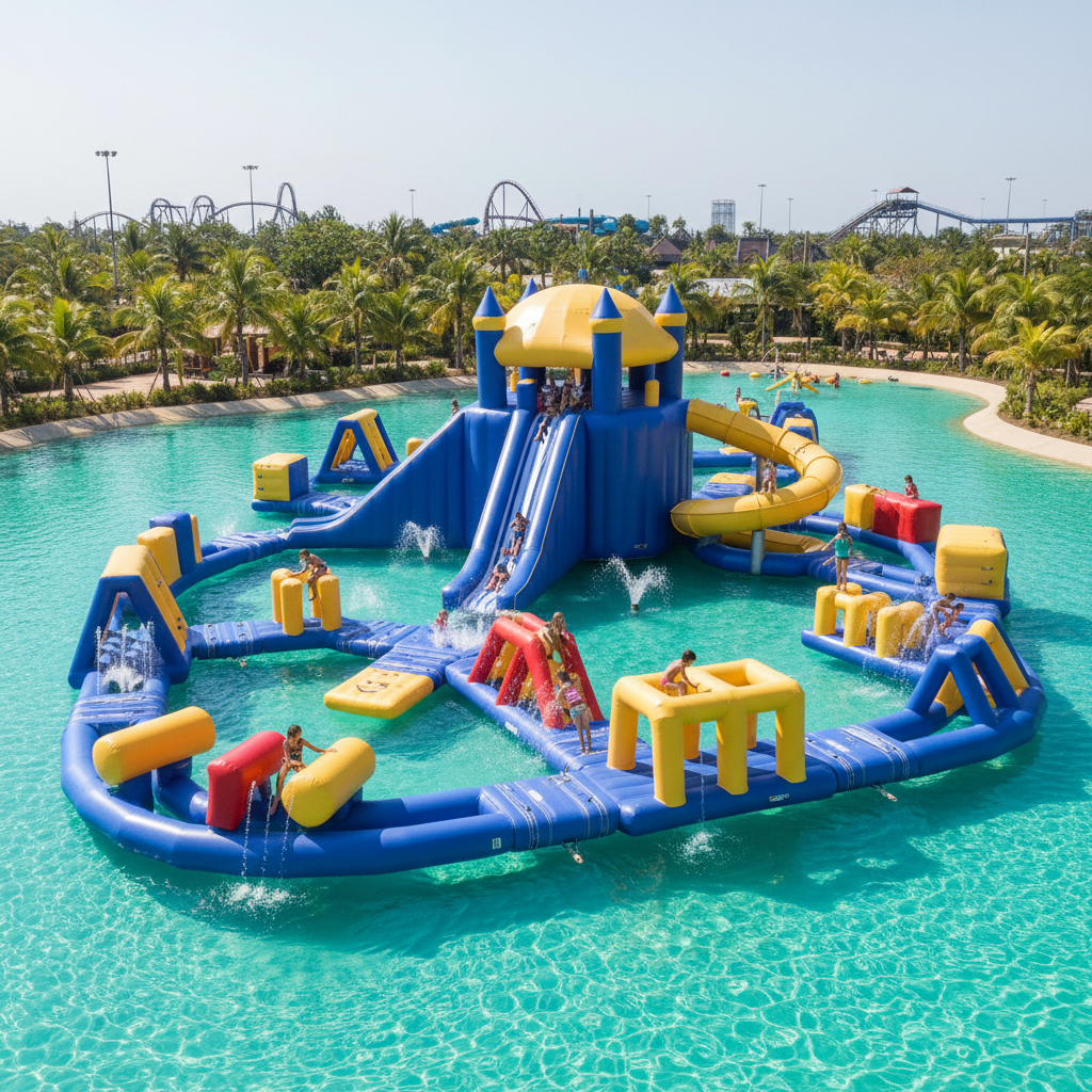 Commercial Bounce House With Slide For Water Parks And Inflatable Aqua Parks