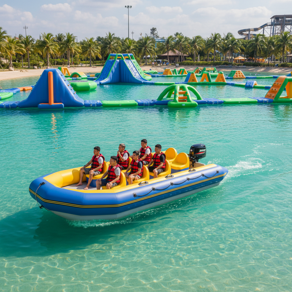 Inflatable Boat With Motor For Water Parks And Inflatable Aqua Parks