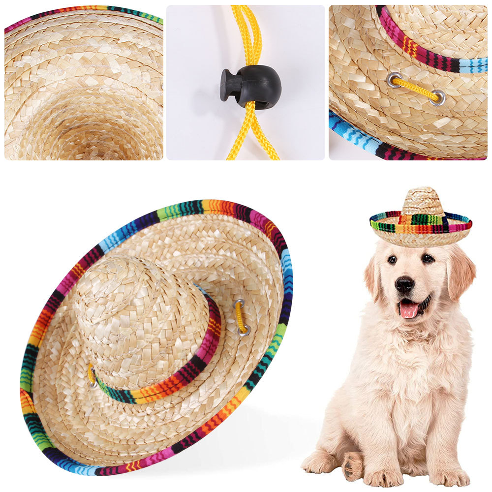 Wheat Colorful Sombrero Pet’s Dog’s Cat’s Mexico Straw Hat Supplier for Small Pets/Puppy/Cat