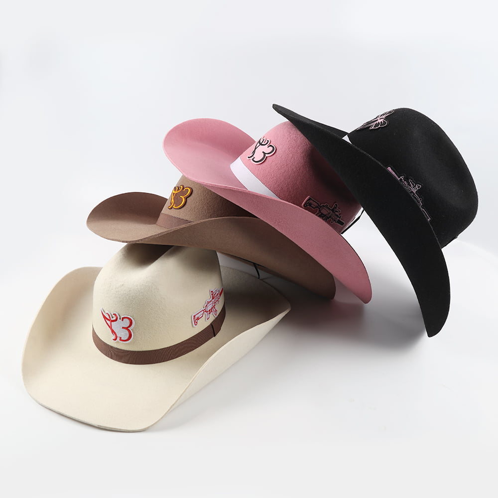 Custom Patch Embroidery 100 Pure Wool Wide Brim Pro Cowboy Felt Hat