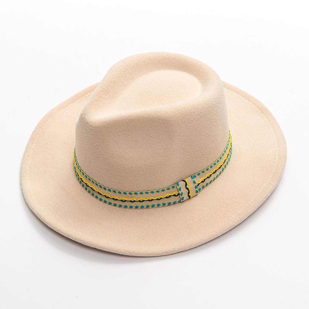 Wide Brim Beige Unisex Classic Panama Fedora Felt Hat Manufacturer