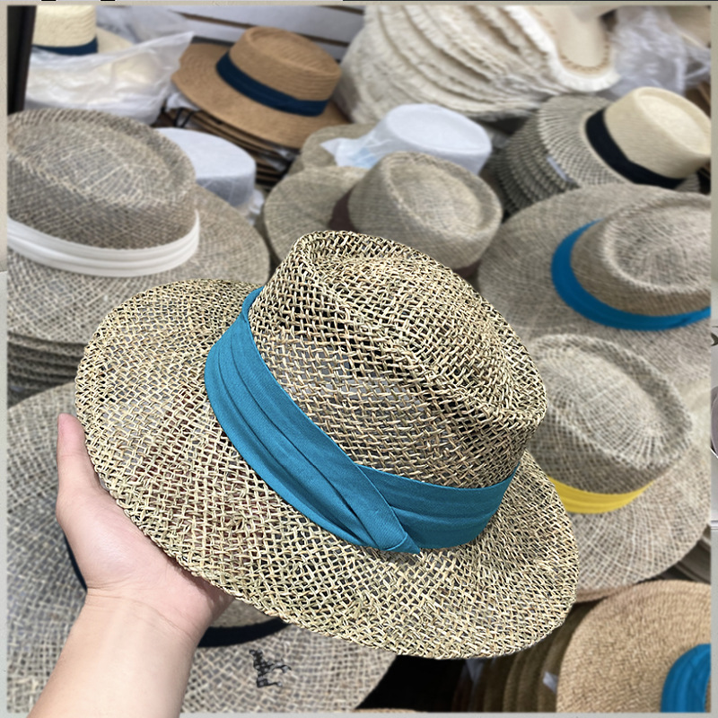 Pork Pie Flat Boater Salt Straw Hat With Custom Logo