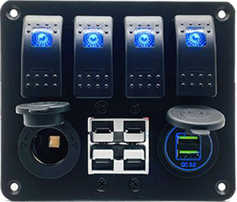 Panneau de commande étanche IB-SP801 12 V à 4 interrupteurs avec charge rapide et surveillance de la tension