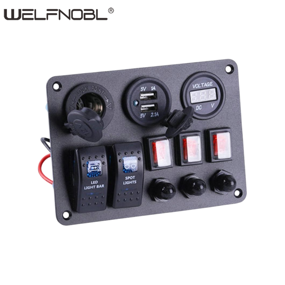 2 Gang Rocker Switch Panel with 3.1A USB Charger Voltmeter