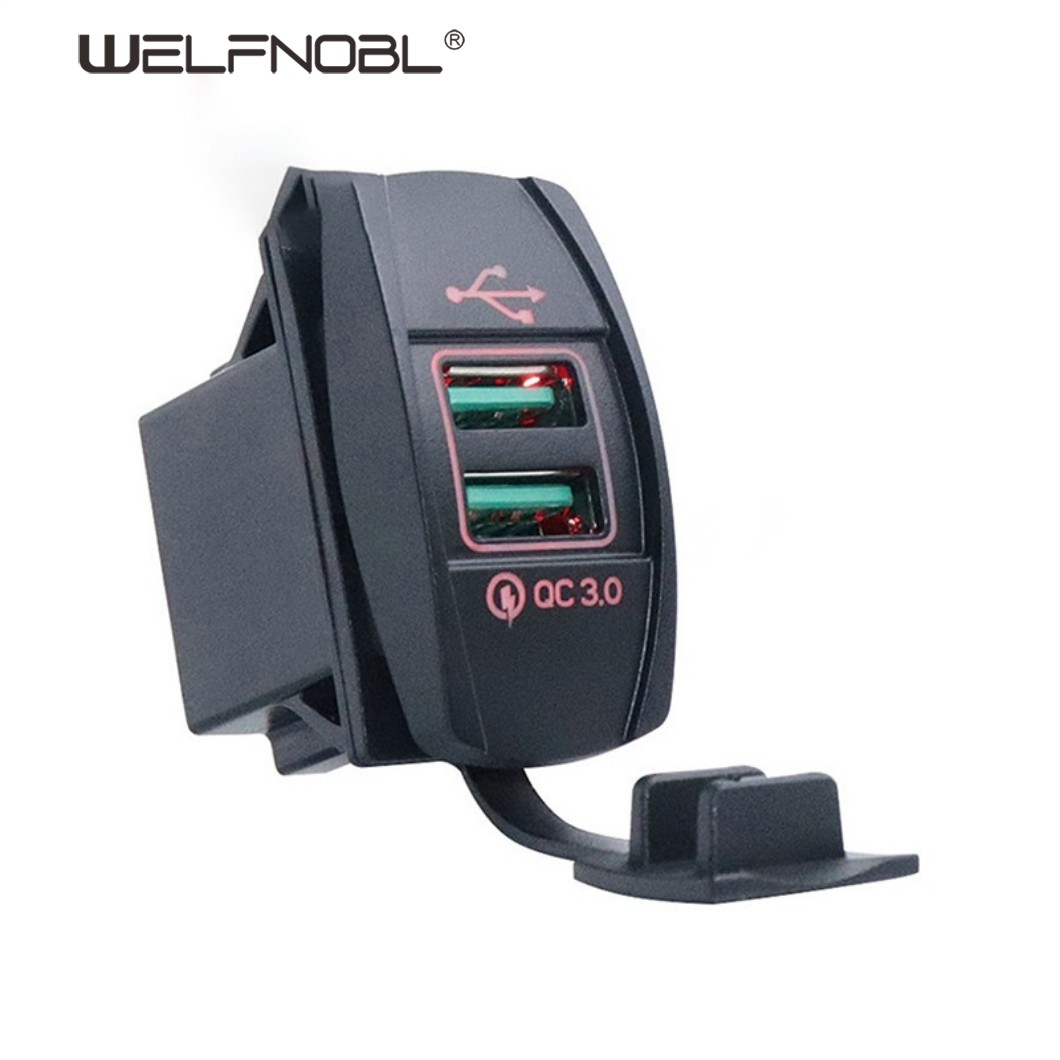 Double Power Rocker Switch Panel Mount Dual Port USB Car Charger Socket