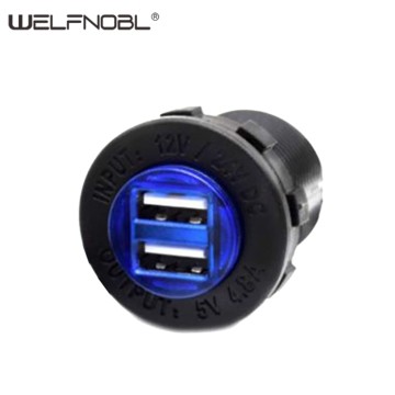 Dual port blue led USB Charger Socket