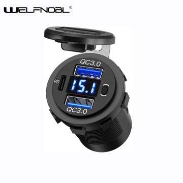 Dual USB QC 3.0 PD USB C Car Charger with Voltmeter