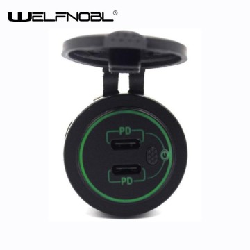 Dual PD car charger socket with  Switch for motorcycle