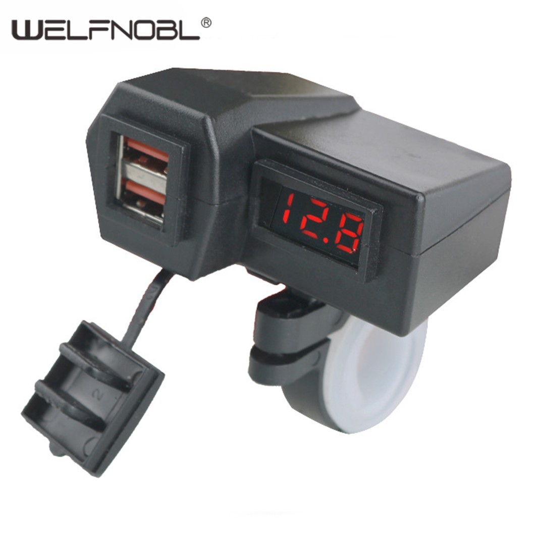 Motorcycle Dual USB Charger with Voltmeter and ON/Off Switch
