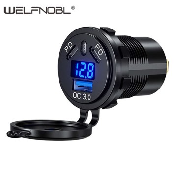 double PD QC3.0 USB socket with Voltmeter for bus