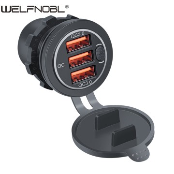 バス用スイッチ付きQC3.0 USBソケット3個